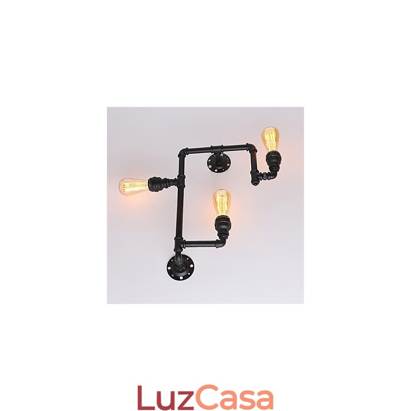 Luminárias de parede vintage industriais de tubo, luzes pretas criativas, iluminação para decoração de restaurante, café, bar, com acabamento pintado de 3 luzes