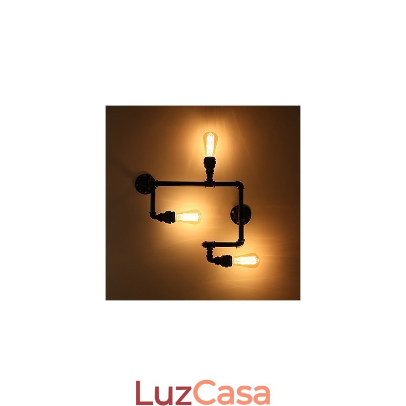 Luminárias de parede vintage industriais de tubo, luzes pretas criativas, iluminação para decoração de restaurante, café, bar, com acabamento pintado de 3 luzes