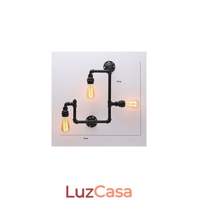 Luminárias de parede vintage industriais de tubo, luzes pretas criativas, iluminação para decoração de restaurante, café, bar, com acabamento pintado de 3 luzes
