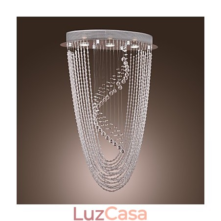 Lustre moderno contemporâneo de cristal cromado com montagem embutida Lustre moderno contemporâneo de cristal cromado com montagem embutida