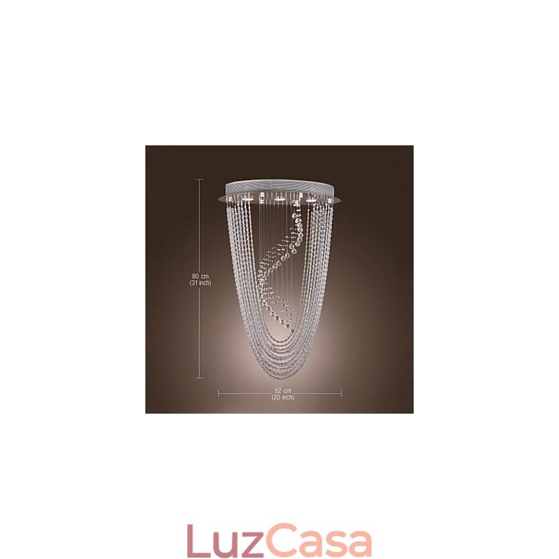 Lustre moderno contemporâneo de cristal cromado com montagem embutida