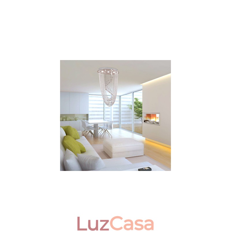 Lustre moderno contemporâneo de cristal cromado com montagem embutida