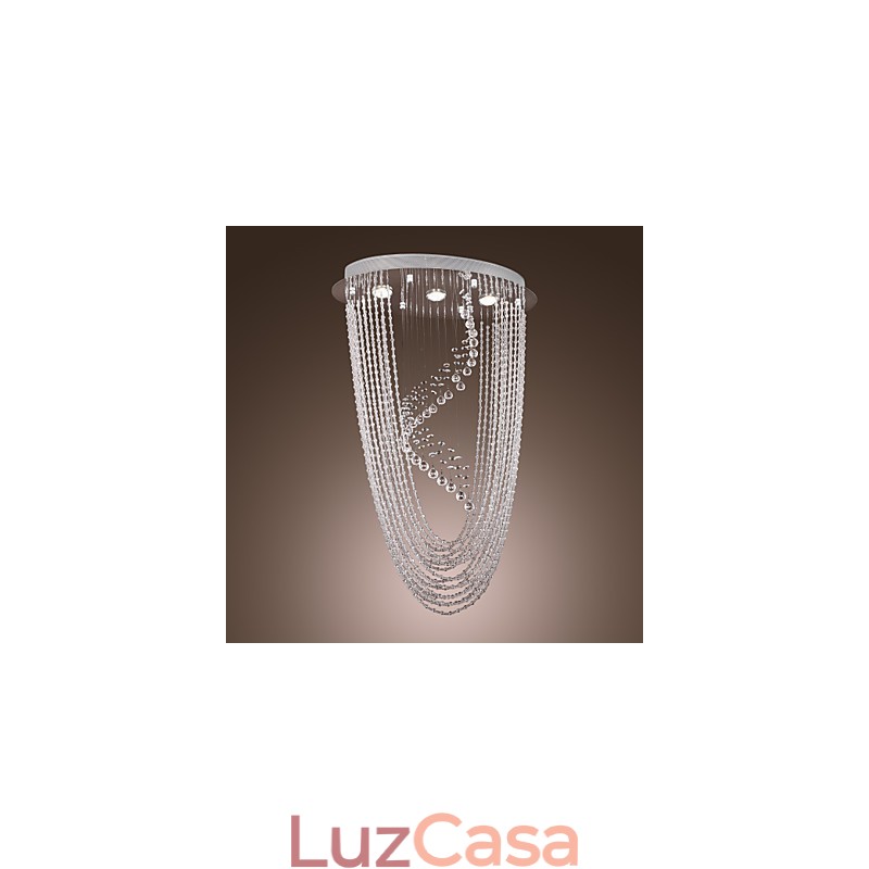 Lustre moderno contemporâneo de cristal cromado com montagem embutida