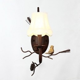 Luminária de parede vintage de metal com pássaro de resina e pinha da América do Norte, adequada para sala de estar, sala de jantar, luminária de parede