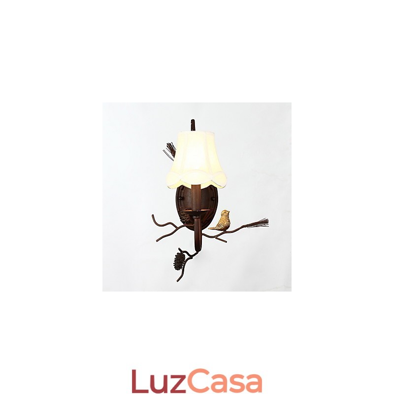 Luminária de parede vintage de metal com pássaro de resina e pinha da América do Norte, adequada para sala de estar, sala de jantar, luminária de parede