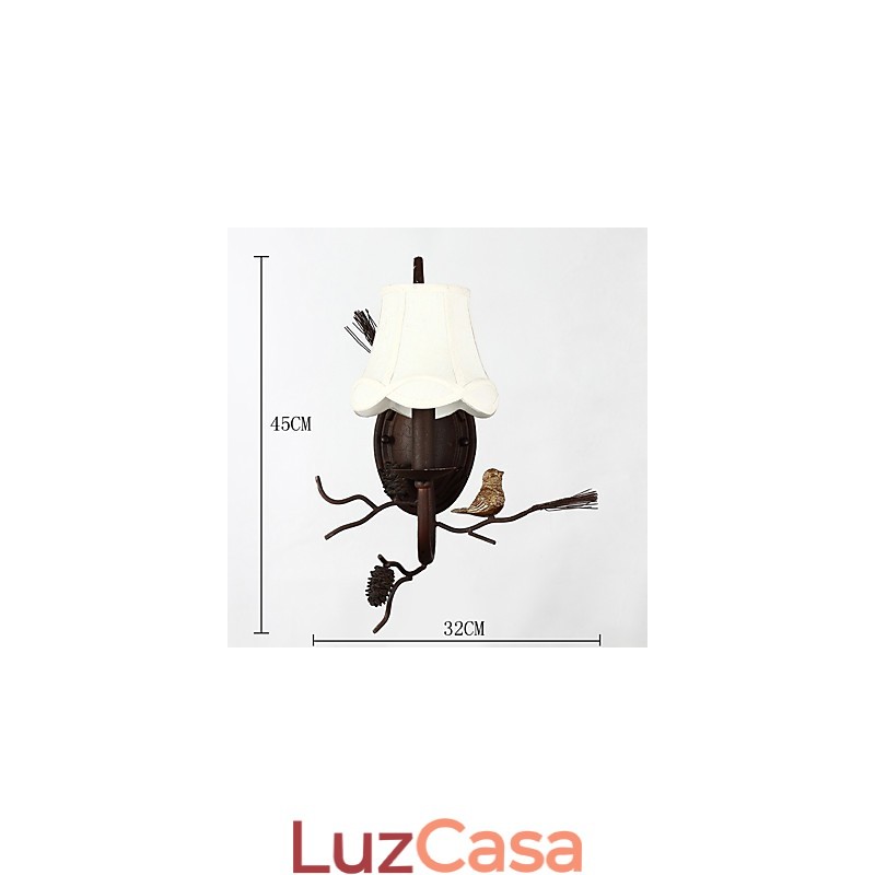 Luminária de parede vintage de metal com pássaro de resina e pinha da América do Norte, adequada para sala de estar, sala de jantar, luminária de parede