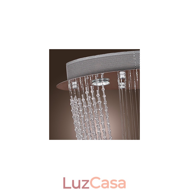 Lustre moderno contemporâneo de cristal cromado com montagem embutida