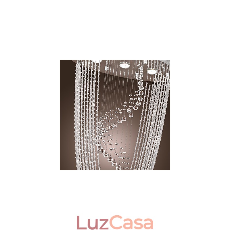 Lustre moderno contemporâneo de cristal cromado com montagem embutida