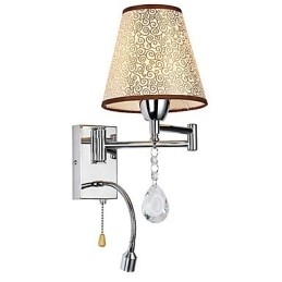 Luminária de parede para quarto, luminária de leitura, luminária de tecido, moderna, contemporânea, estilo country, cromada, com recurso para braço oscilante de cristal