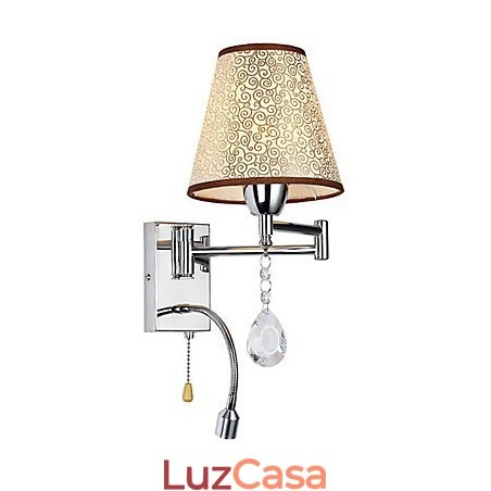 Luminária de parede para quarto, luminária de leitura, luminária de tecido, moderna, contemporânea, estilo country, cromada, com recurso para braço oscilante de cristal Luminária de parede para quarto, luminária de leitura, luminária de tecido, moderna, contemporânea, estilo country, cromada, com recurso para braço oscilante de cristal