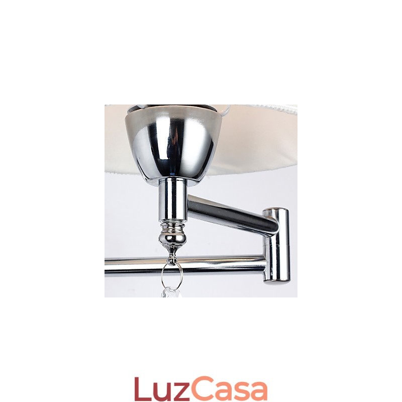 Luminária de parede para quarto, luminária de leitura, luminária de tecido, moderna, contemporânea, estilo country, cromada, com recurso para braço oscilante de cristal