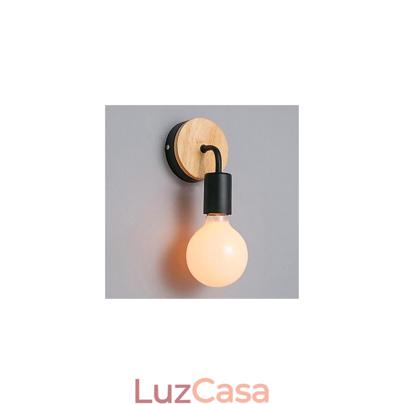 Luminária de parede de ferro moderna, minimalista, criativa, de madeira, para corredor, varanda, quarto, cabeceira