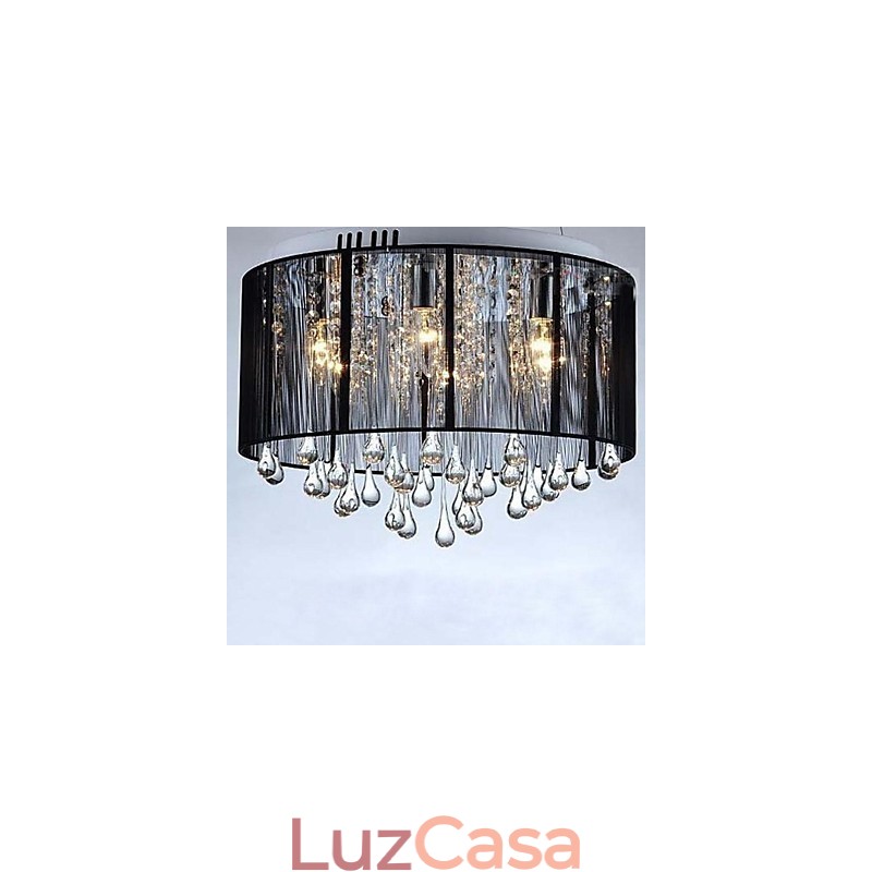Lustre de cristal de teto suspenso preto de luxo