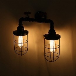 2 Cabeças Retro Industrial Tubo Luzes de Parede Loft Simples Preto Gaiola de Pássaro Metal Sala de Jantar Cozinha Bar Café Decoração iluminação