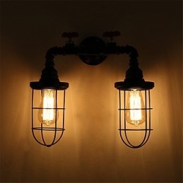 2 Cabeças Retro Industrial Tubo Luzes de Parede Loft Simples Preto Gaiola de Pássaro Metal Sala de Jantar Cozinha Bar Café Decoração iluminação