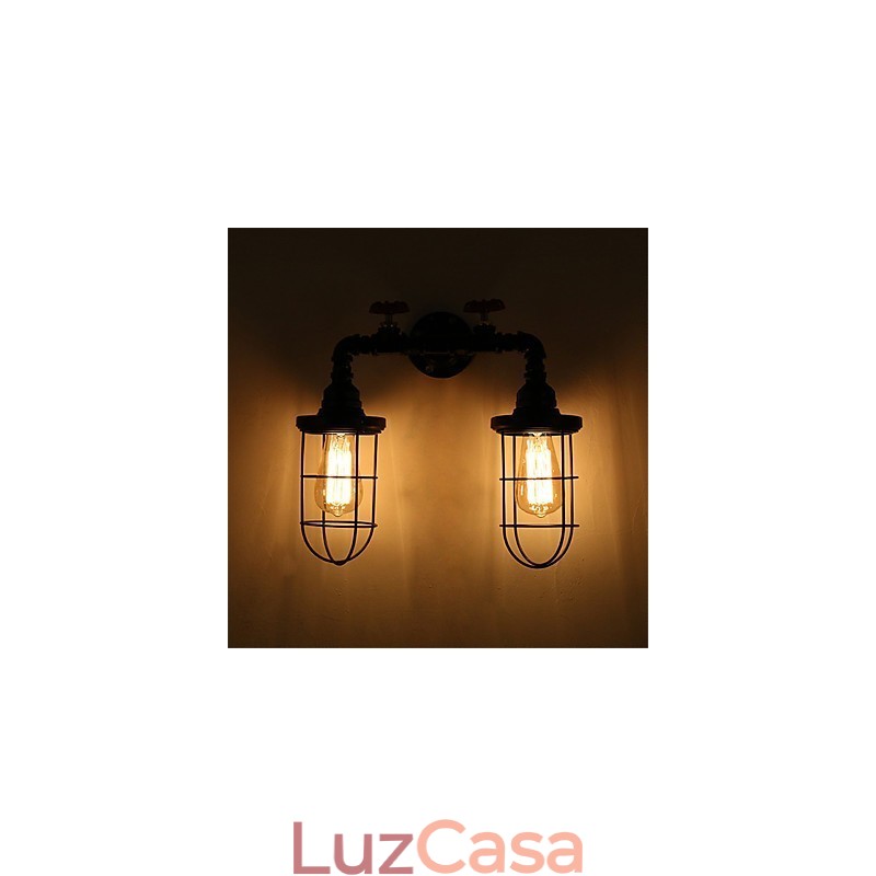 2 Cabeças Retro Industrial Tubo Luzes de Parede Loft Simples Preto Gaiola de Pássaro Metal Sala de Jantar Cozinha Bar Café Decoração iluminação