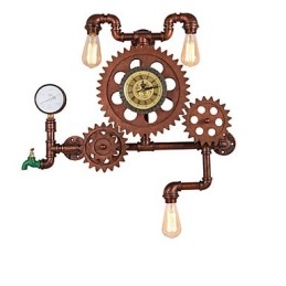Luminárias de parede de tubo industrial vintage em forma de engrenagem de madeira Luzes giratórias criativas para decoração de restaurante, café, bar