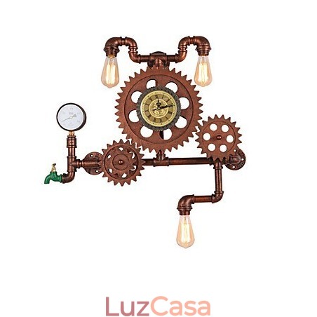 Luminárias de parede de tubo industrial vintage em forma de engrenagem de madeira Luzes giratórias criativas para decoração de restaurante, café, bar