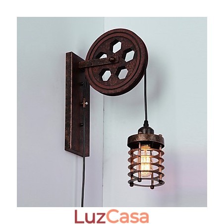 Luminária de parede de ferro retrô industrial personalidade criativa luminária de parede com polia elevatória Luminária de parede de ferro retrô industrial personalidade criativa luminária de parede com polia elevatória