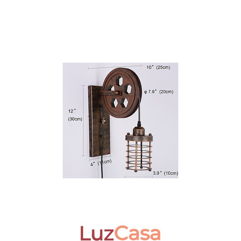 Luminária de parede de ferro retrô industrial personalidade criativa luminária de parede com polia elevatória
