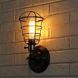 Com interruptor Vintage 1 Luz Industrial Preto Metal Gaiola Loft Luminária de Parede Sala de Estar Sala de Jantar Corredor Café Bares Bar Arandela de Parede