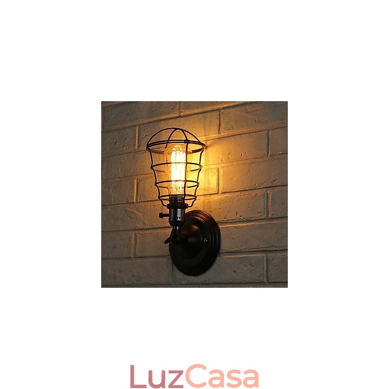 Com interruptor Vintage 1 Luz Industrial Preto Metal Gaiola Loft Luminária de Parede Sala de Estar Sala de Jantar Corredor Café Bares Bar Arandela de Parede