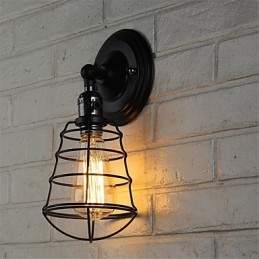 Com interruptor Vintage 1 Luz Industrial Preto Metal Gaiola Loft Luminária de Parede Sala de Estar Sala de Jantar Corredor Café Bares Bar Arandela de Parede
