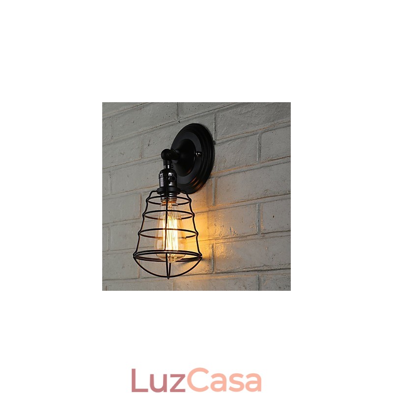 Com interruptor Vintage 1 Luz Industrial Preto Metal Gaiola Loft Luminária de Parede Sala de Estar Sala de Jantar Corredor Café Bares Bar Arandela de Parede