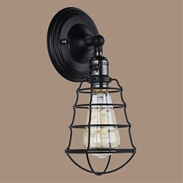 Com interruptor Vintage 1 Luz Industrial Preto Metal Gaiola Loft Luminária de Parede Sala de Estar Sala de Jantar Corredor Café Bares Bar Arandela de Parede