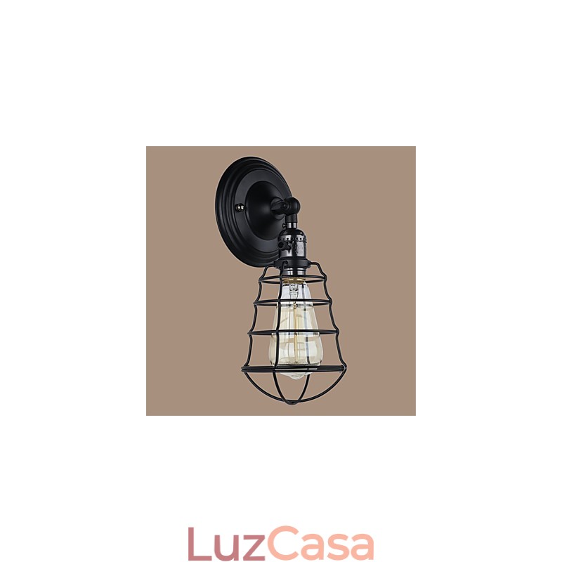Com interruptor Vintage 1 Luz Industrial Preto Metal Gaiola Loft Luminária de Parede Sala de Estar Sala de Jantar Corredor Café Bares Bar Arandela de Parede