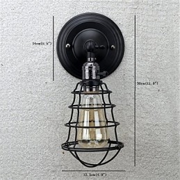 Com interruptor Vintage 1 Luz Industrial Preto Metal Gaiola Loft Luminária de Parede Sala de Estar Sala de Jantar Corredor Café Bares Bar Arandela de Parede