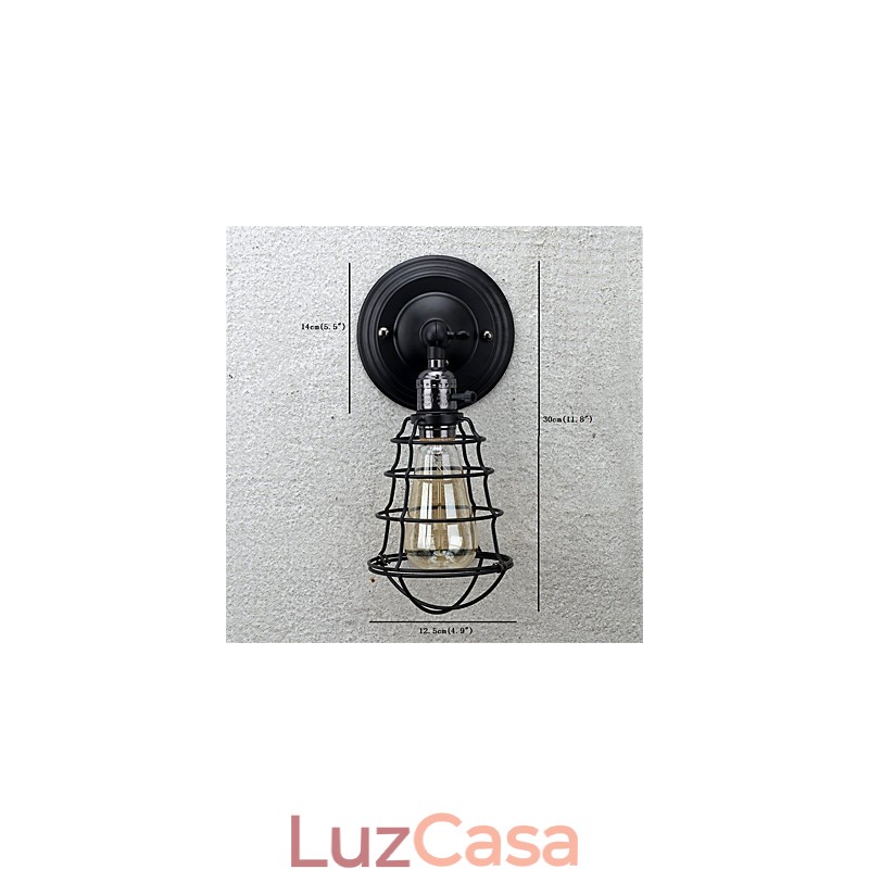 Com interruptor Vintage 1 Luz Industrial Preto Metal Gaiola Loft Luminária de Parede Sala de Estar Sala de Jantar Corredor Café Bares Bar Arandela de Parede