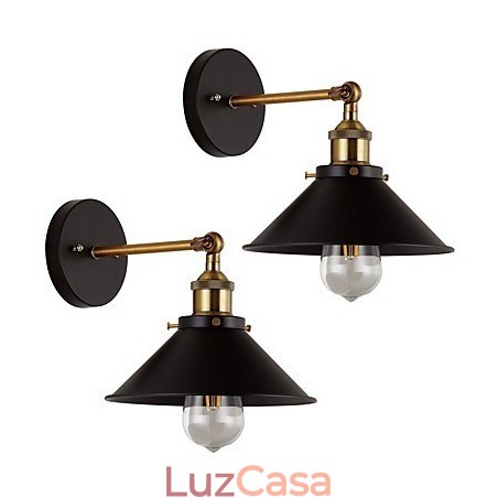 2 peças de arandelas de parede de metal, luminária de parede industrial, lâmpada vintage Edison Simplicity para iluminação de bar, café, clube