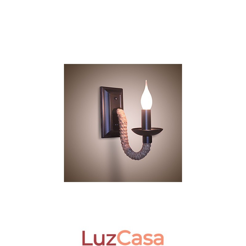 Luminária de parede retrô de corda de cânhamo personalidade criativa barra de ferro lâmpada de vela