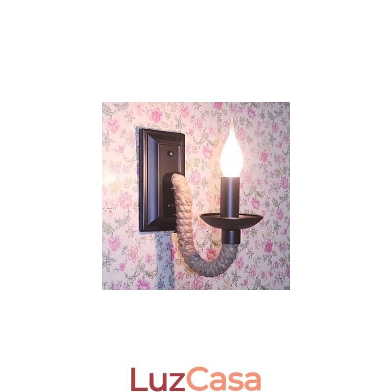 Luminária de parede retrô de corda de cânhamo personalidade criativa barra de ferro lâmpada de vela