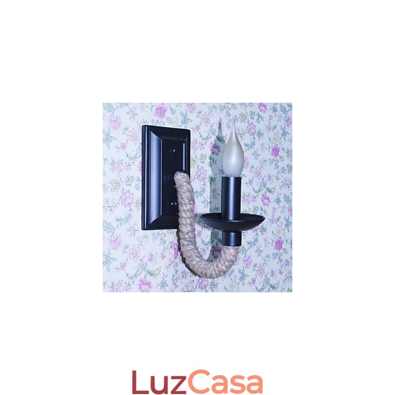 Luminária de parede retrô de corda de cânhamo personalidade criativa barra de ferro lâmpada de vela