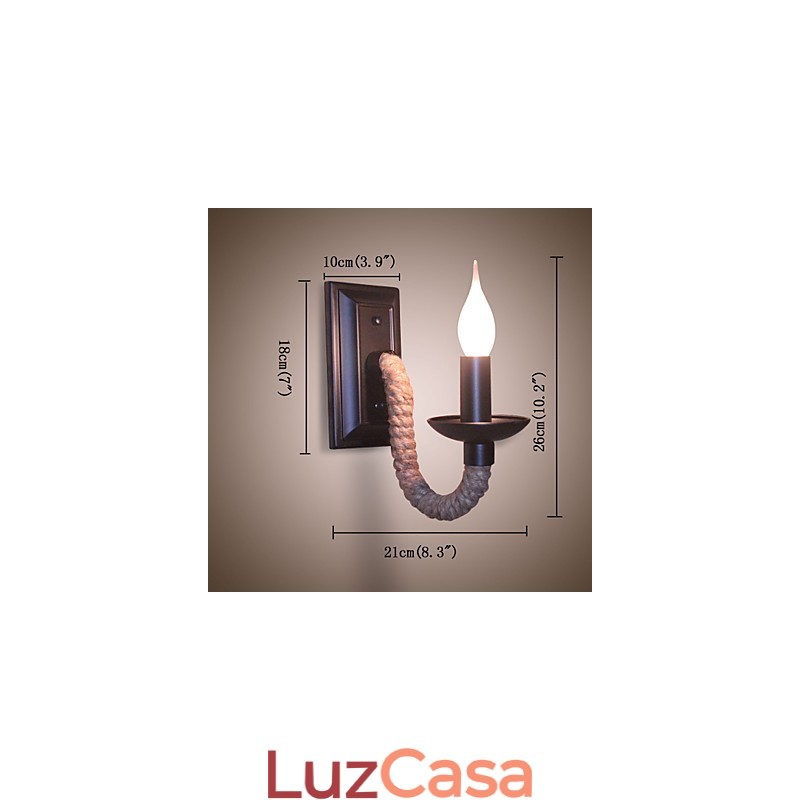 Luminária de parede retrô de corda de cânhamo personalidade criativa barra de ferro lâmpada de vela