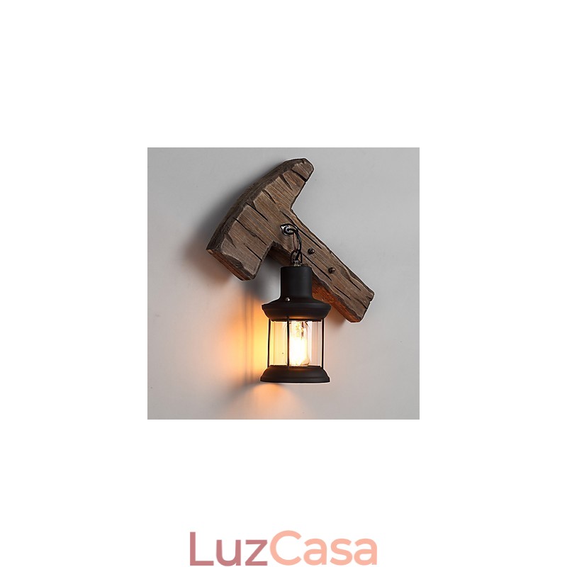 Luminária de parede de pintura de metal de madeira vintage retrô industrial de cabeça única para decoração de corredor de hotel em casa