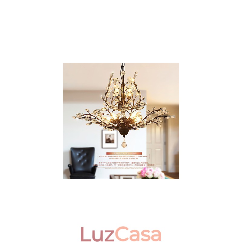Vintage Crystal Flush Mount 8 Luzes Metal Pintura Preto OU Dourado