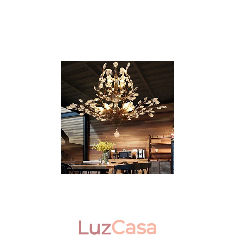 Vintage Crystal Flush Mount 8 Luzes Metal Pintura Preto OU Dourado