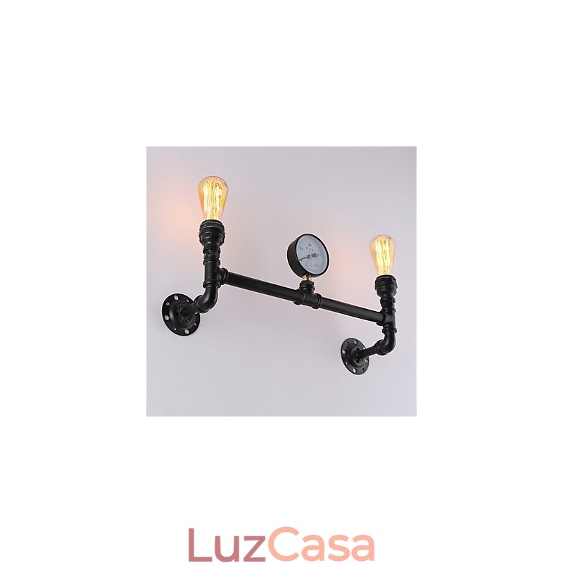 Luminárias de parede de tubo industrial vintage, luzes pretas criativas, iluminação de decoração de restaurante, café, bar, com acabamento pintado de 2 luzes