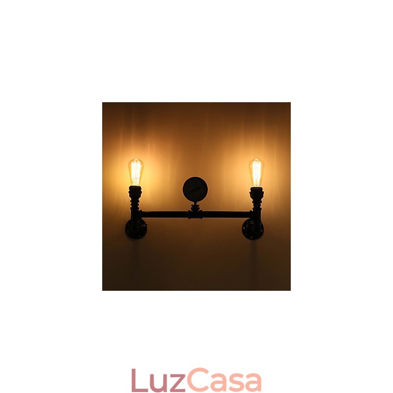 Luminárias de parede de tubo industrial vintage, luzes pretas criativas, iluminação de decoração de restaurante, café, bar, com acabamento pintado de 2 luzes