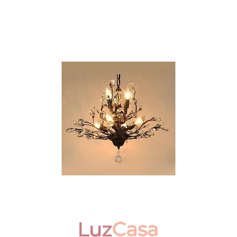 Vintage Crystal Flush Mount 8 Luzes Metal Pintura Preto OU Dourado