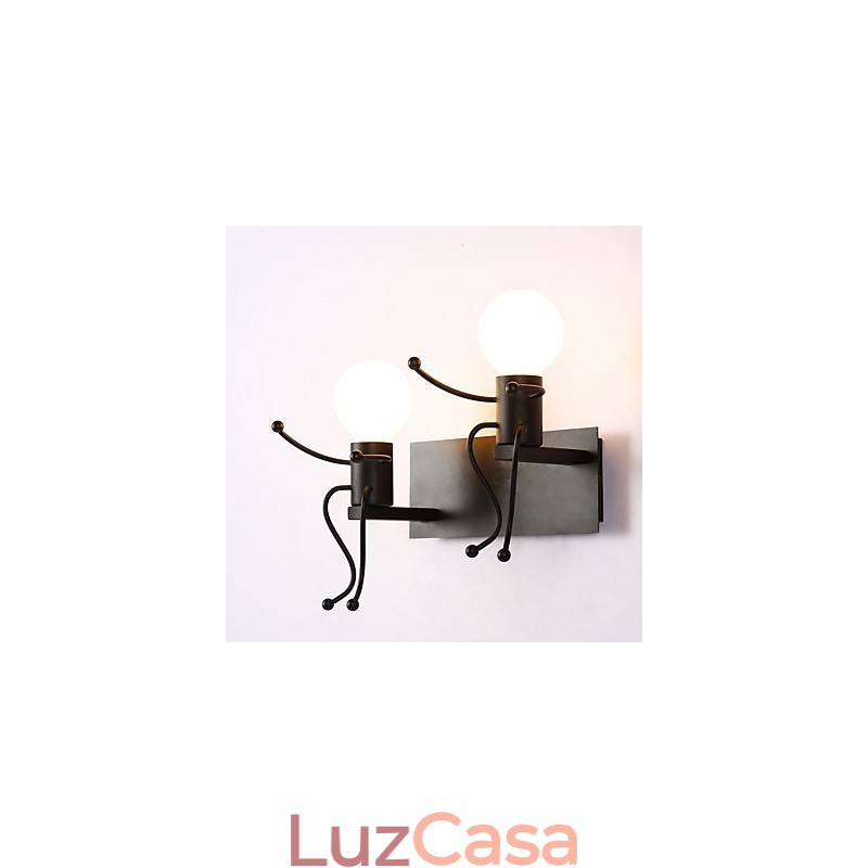 Luminária de parede rústica vintage em metal para loft industrial, estilo robô, para bar, café, entrada, corredor, preto e branco, opcional