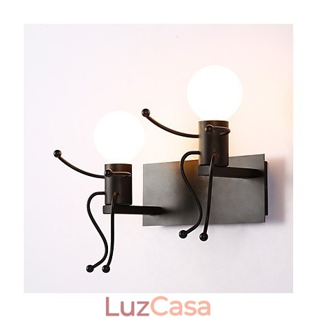 Luminária de parede rústica vintage em metal para loft industrial, estilo robô, para bar, café, entrada, corredor, preto e branco, opcional Luminária de parede rústica vintage em metal para loft industrial, estilo robô, para bar, café, entrada, corredor, preto e branco, opcional