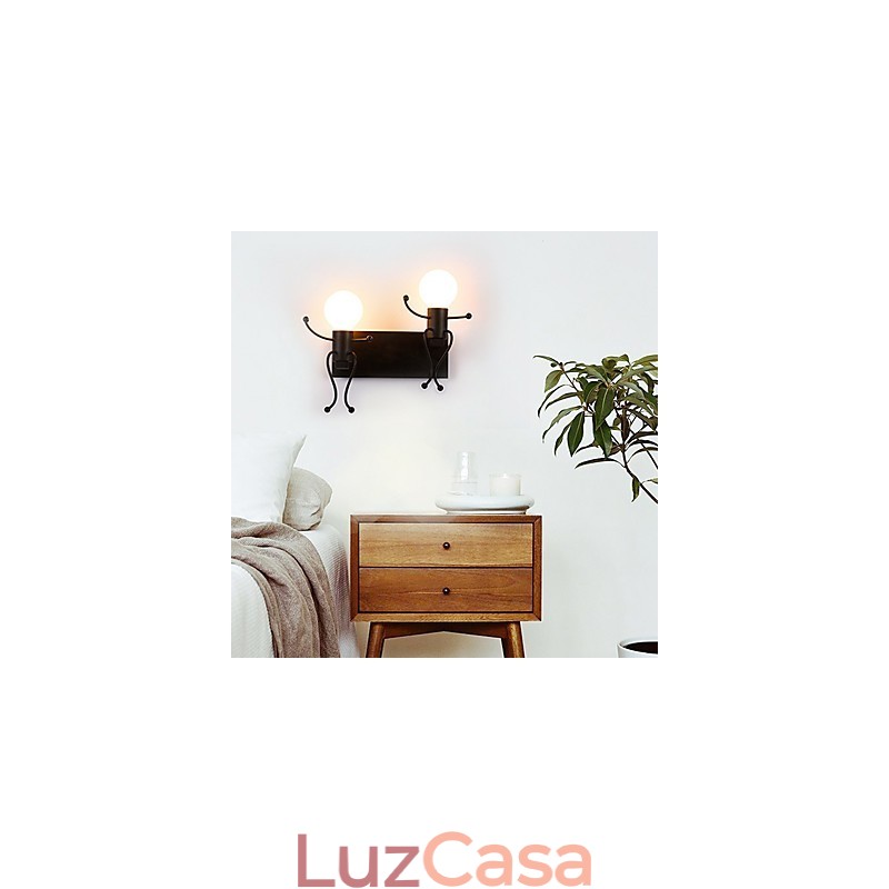 Luminária de parede rústica vintage em metal para loft industrial, estilo robô, para bar, café, entrada, corredor, preto e branco, opcional