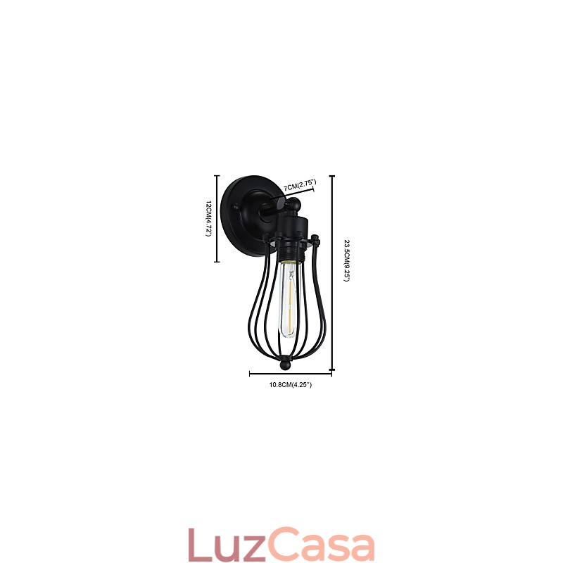 Luminária de parede de aço pintado, decoração de café americano preto e branco, luminária de parede retrô, lâmpada de sabre de luz na parede