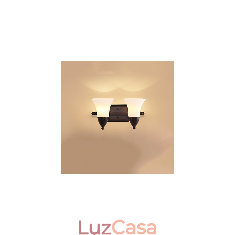 Acabamento em óxido preto rústico Lodge, recurso para proteção dos olhos, arandelas de parede com luz ambiente, luminária de parede