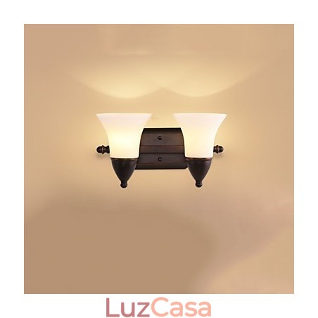 Acabamento em óxido preto rústico Lodge, recurso para proteção dos olhos, arandelas de parede com luz ambiente, luminária de parede