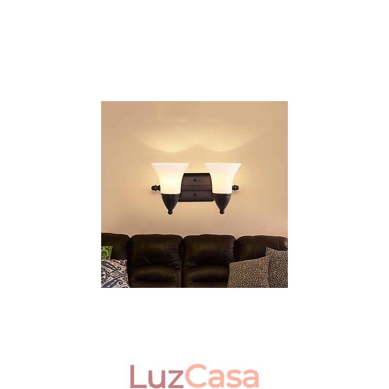 Acabamento em óxido preto rústico Lodge, recurso para proteção dos olhos, arandelas de parede com luz ambiente, luminária de parede